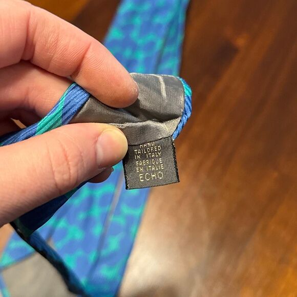 Vintage 1980s Silk Tie Echo Blue Green Abstract Men’s 58” - Picture 6 of 6